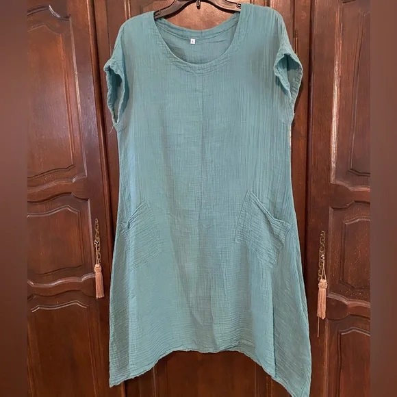 Dresses | Mineral Green Boutique Cotton Double Gauze Dress Bust Apx 21  Length Apx 38 | Poshmark